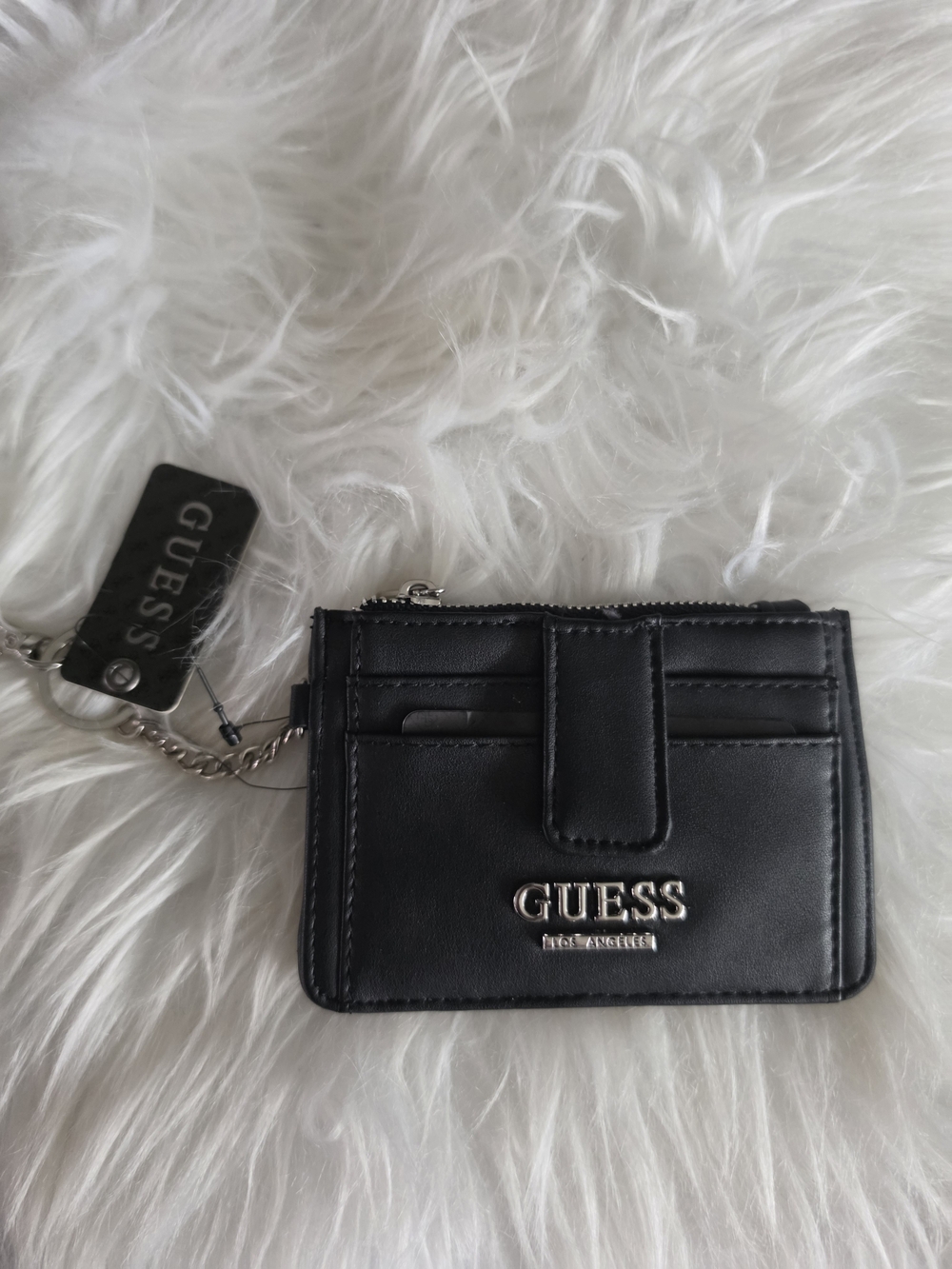 Guess Black Leather Card & Key Holder with Silver Logo